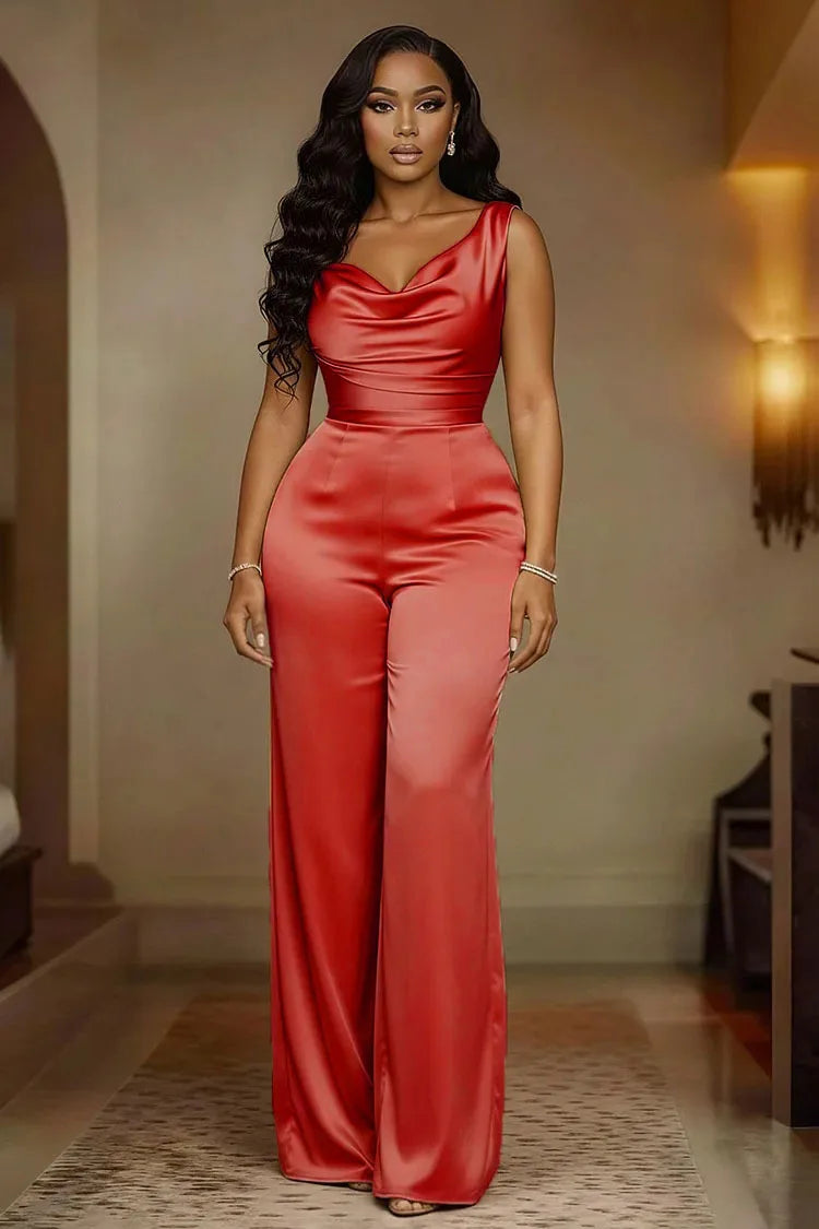 Solid Color Satin Jumpsuit