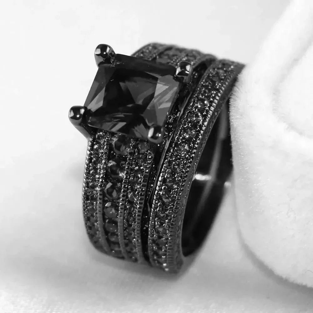 Red Rhinestones Couple Ring Set