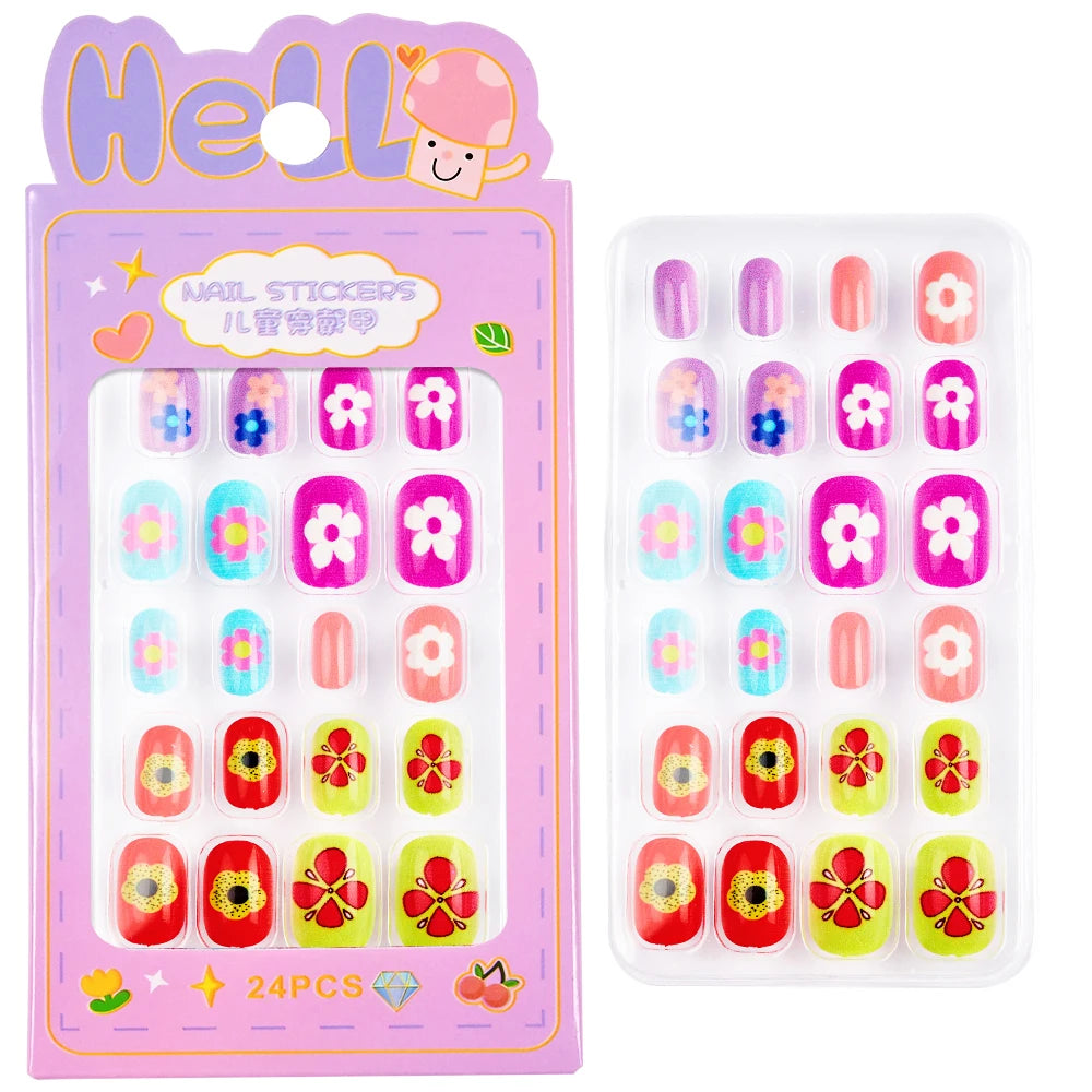 24pcs/box Kids False Press On Nails