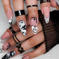 Scary Blood Skull Long Coffin Ballet Halloween Press on Nails