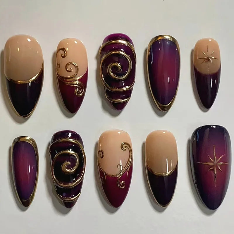 24Pcs Mid-length Gilded Almond Nails Set Press on Nails