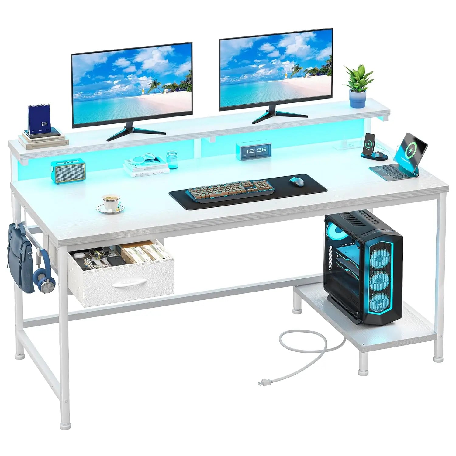39.3" Gaming Desk with Power Outlet and LED Lights