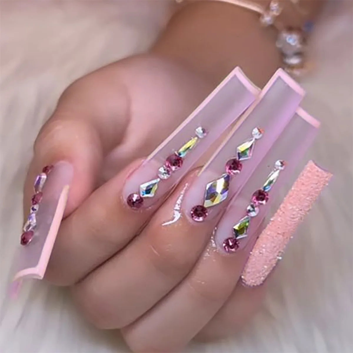 24Pcs Long Square Press on Nails