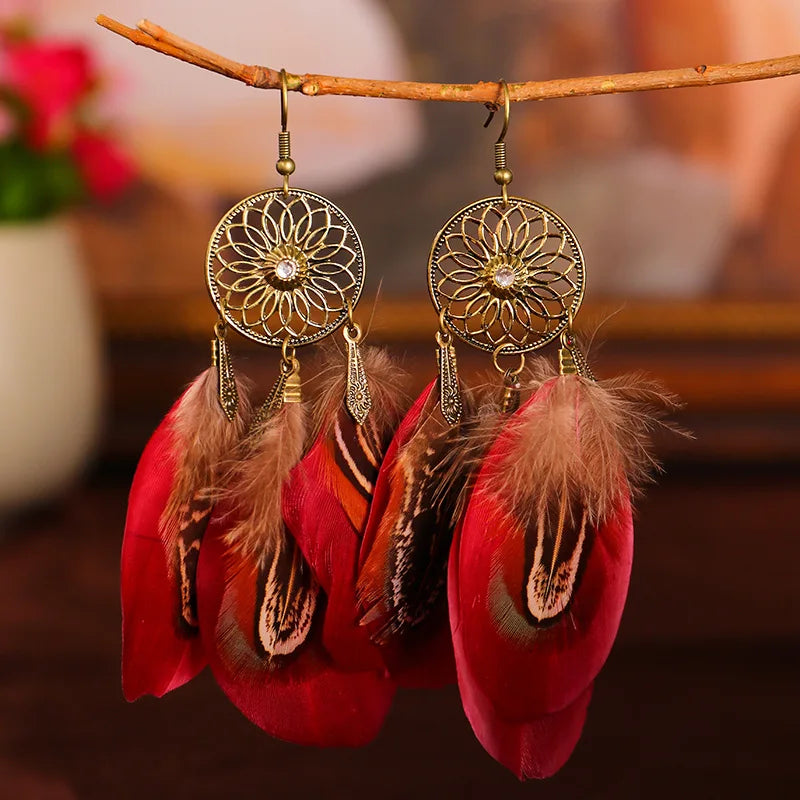 Dream Catcher Feather Tassel Bohemian Women Earrings