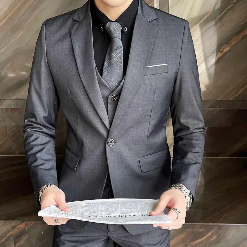 S-9XL Men's Business Professional Formal Dress Suit (Blazer+Vest+Pants)