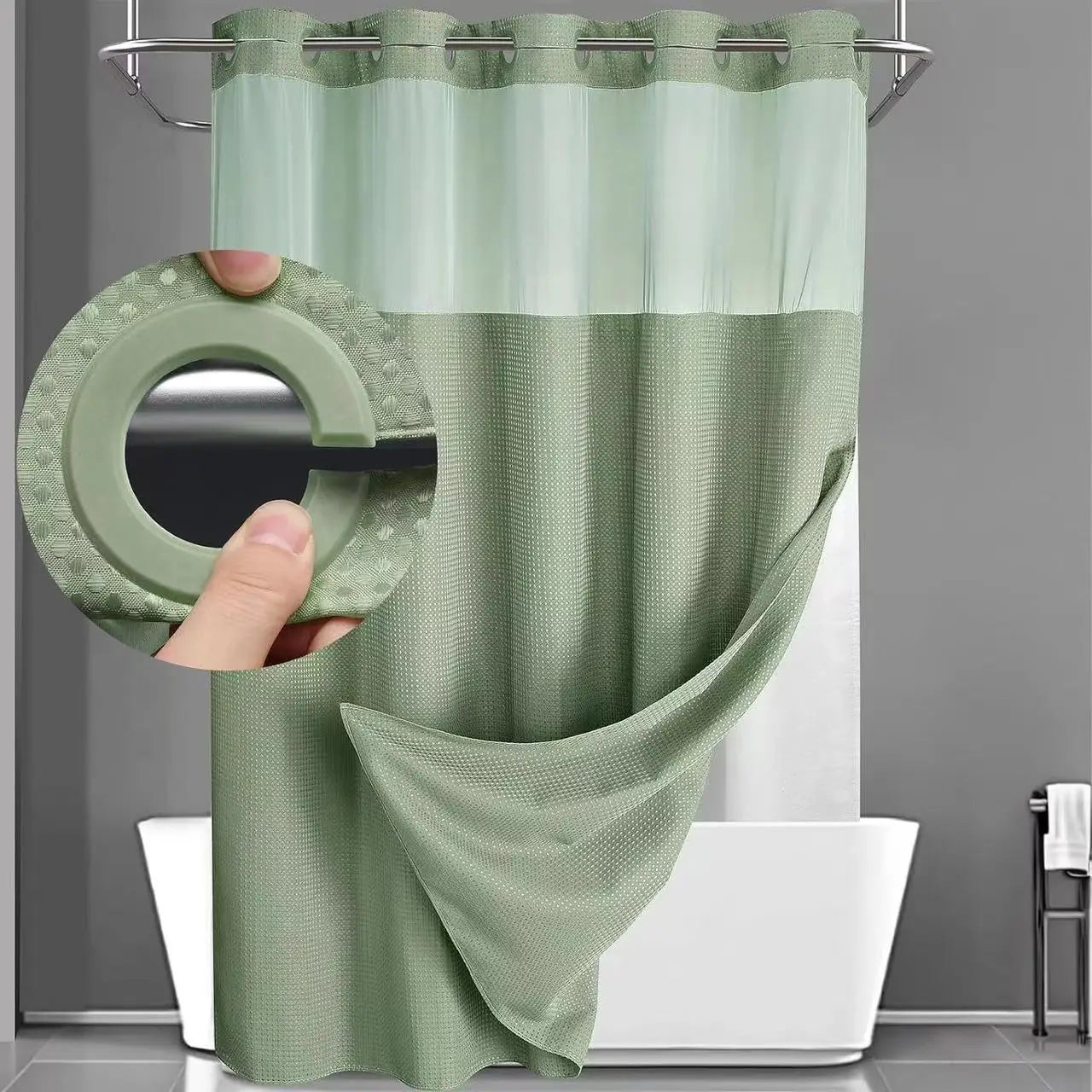 No Hooks Shower Curain  with Snap in Liner