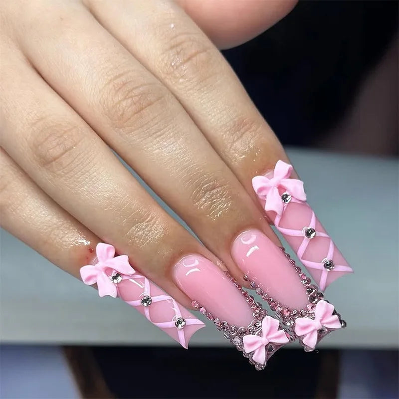 24Pcs Long Square Press on Nails