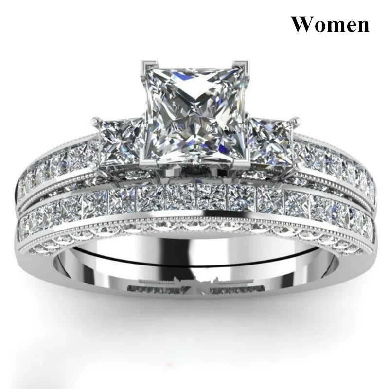 Red Rhinestones Couple Ring Set