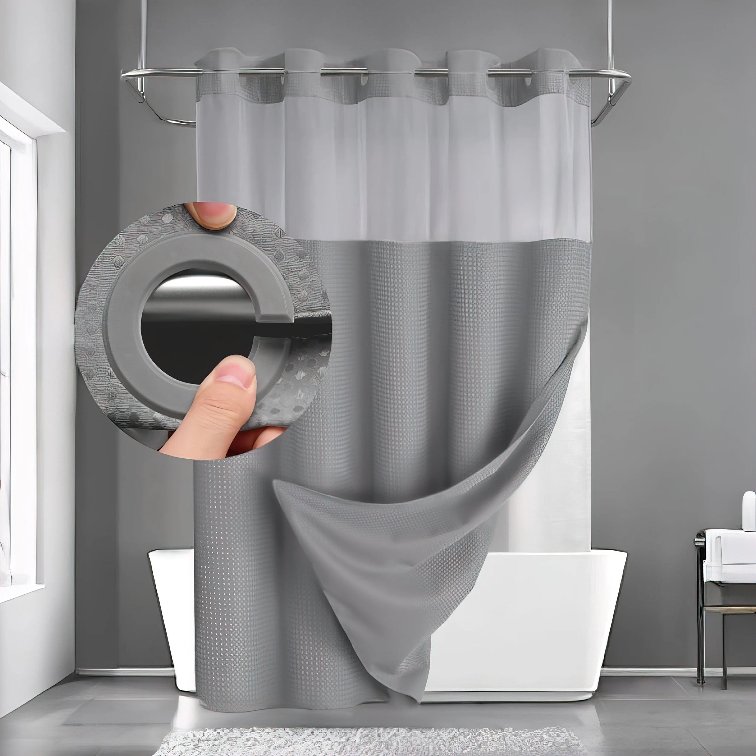 No Hooks Shower Curain  with Snap in Liner