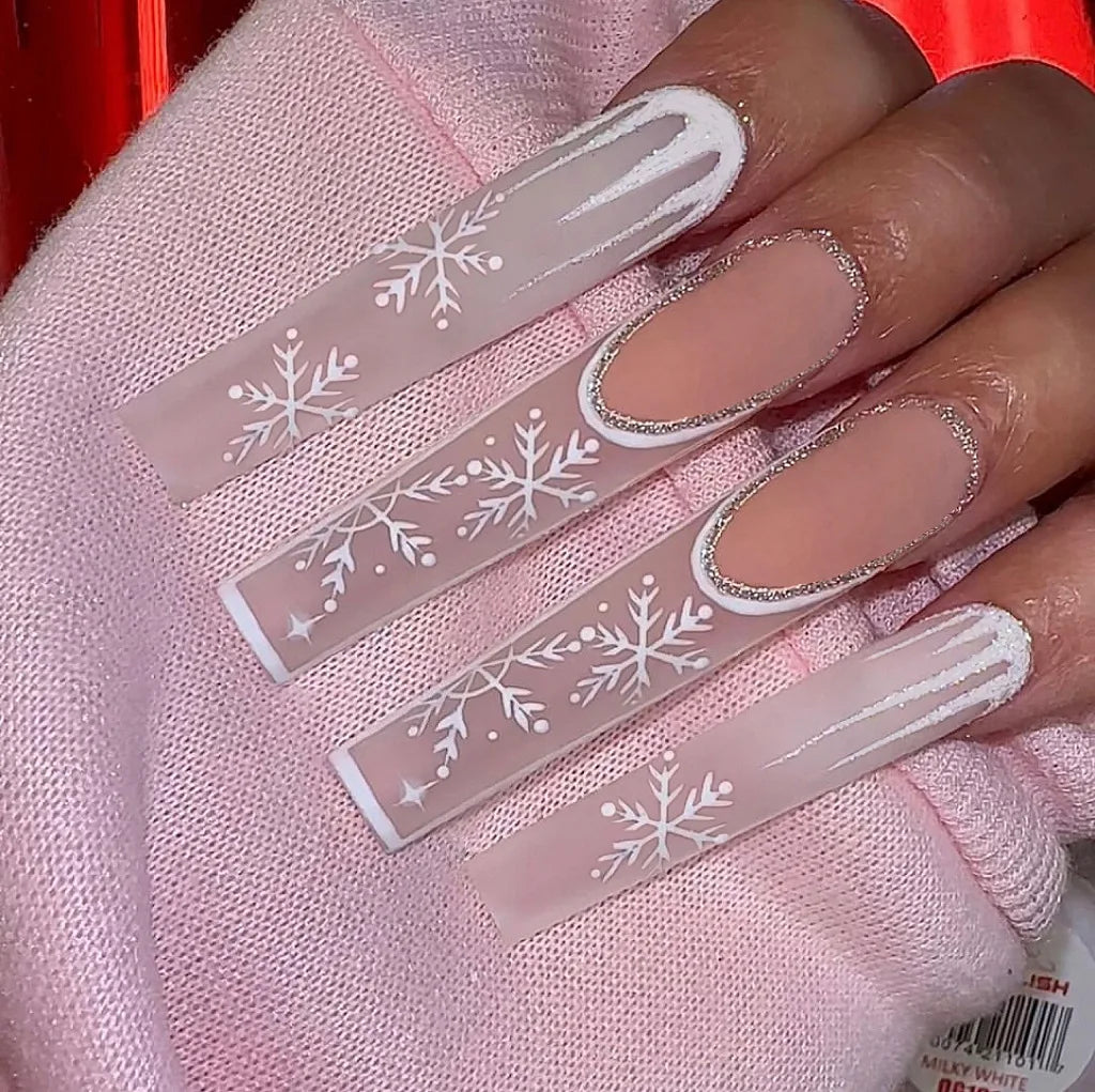 24pcs Glitter Pink Sequins Press on Nails