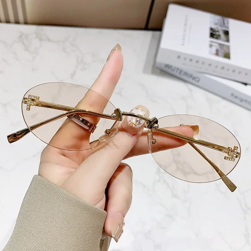 Diamond Oval Rimless Sunglasses