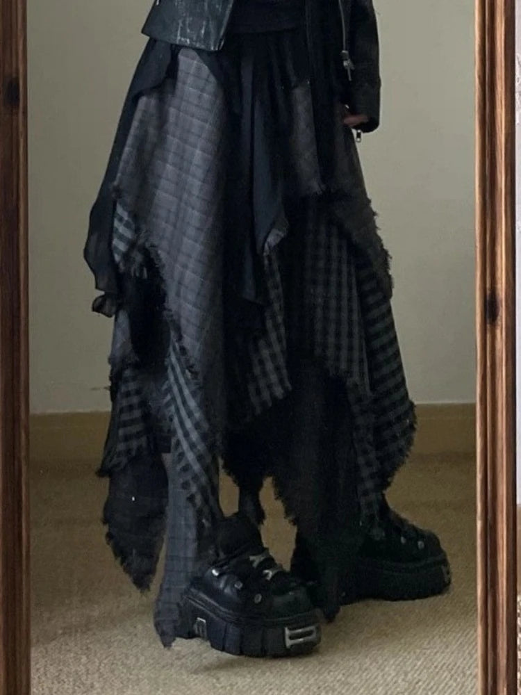 Irregular Plaid Women Skirt , High Waist A-line Skirt