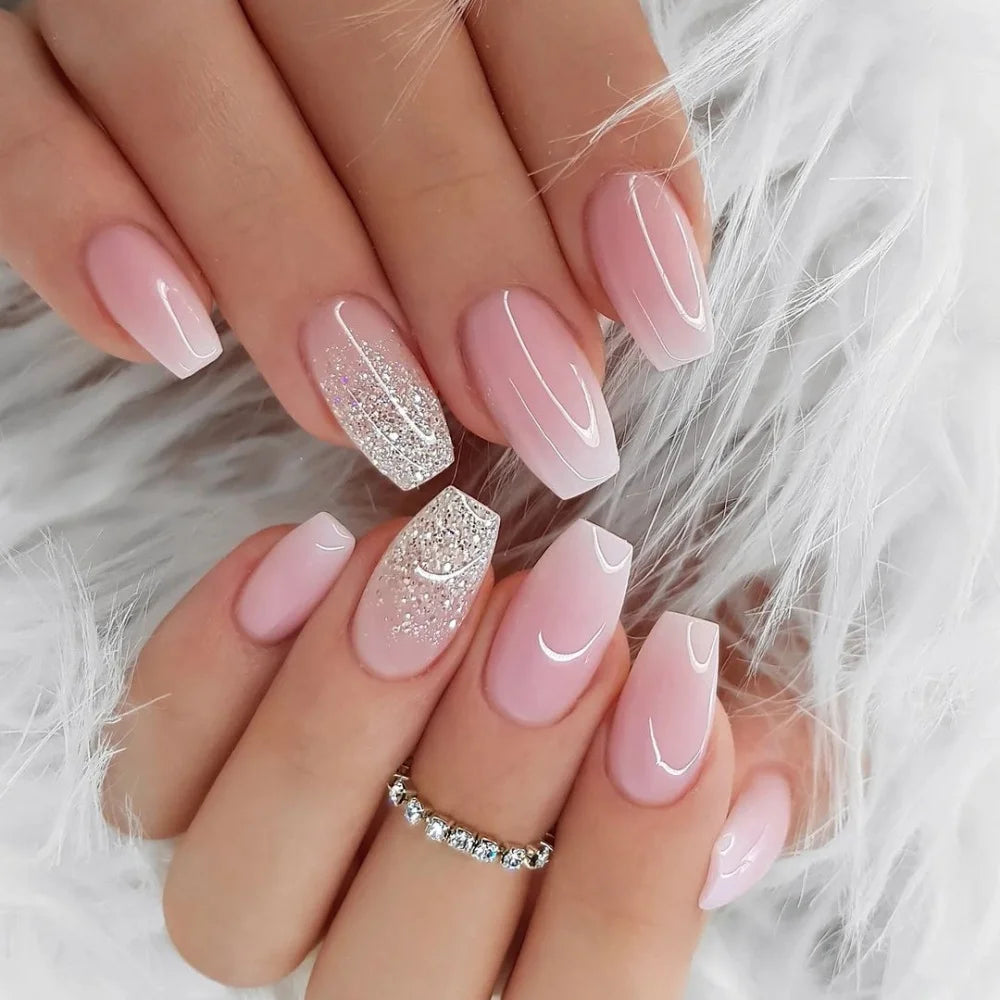 24pc Press on Nails Flower Design Mid-length Ballet