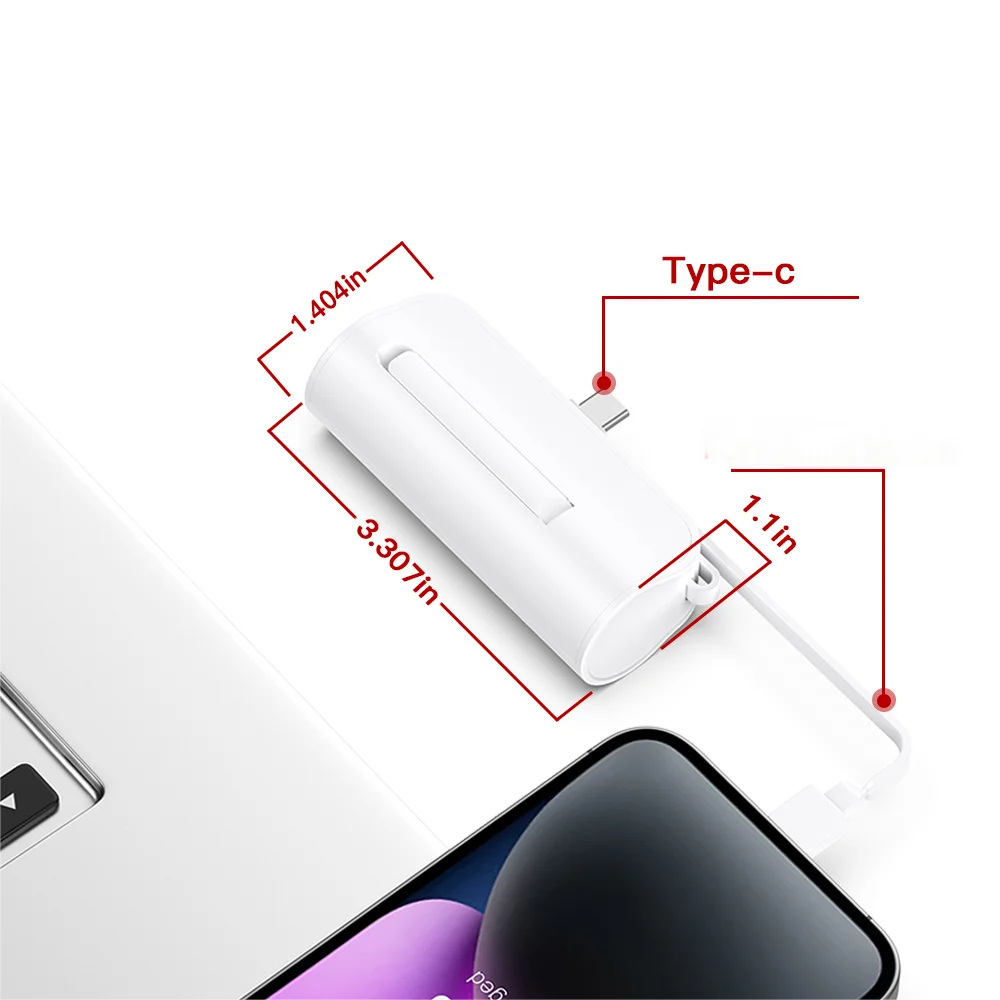 Mini Portable 5000mAh Power Bank with Built-in Cable Charging Port