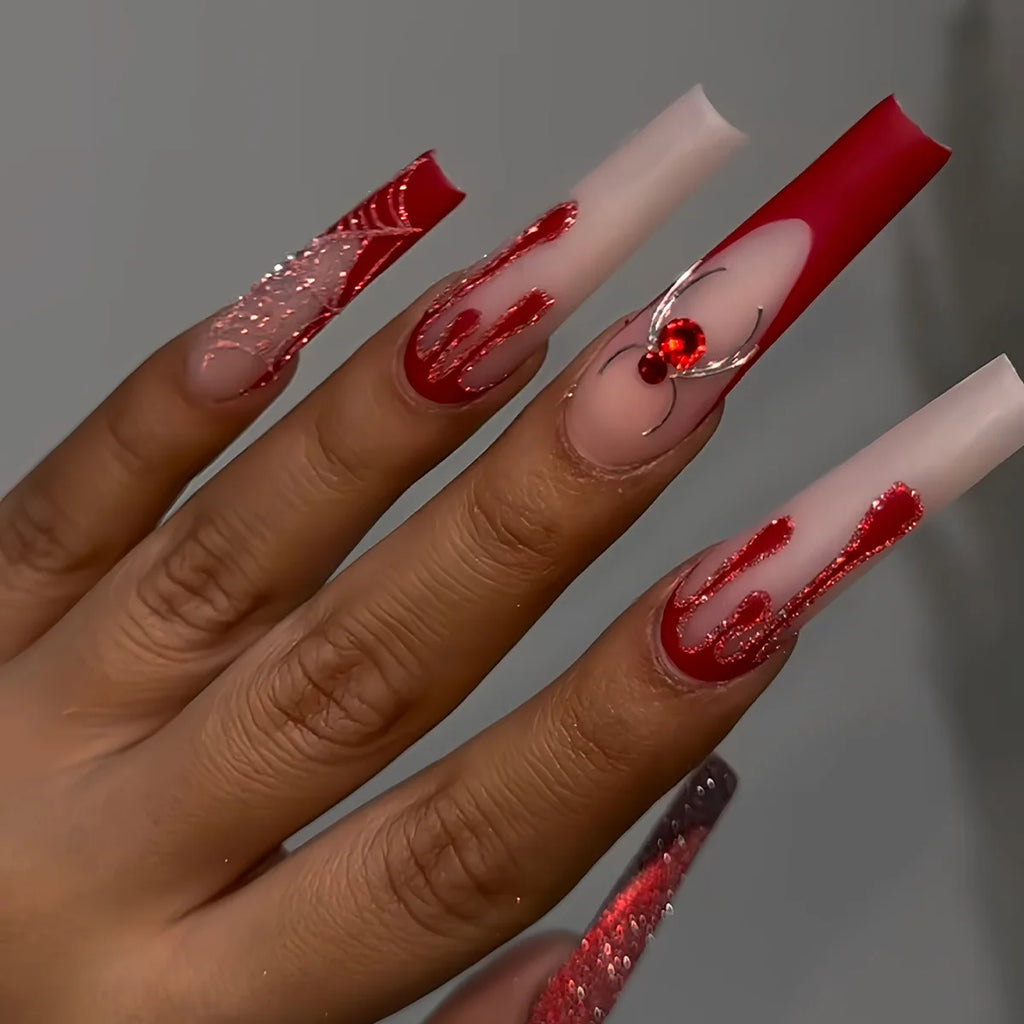 24pcs Halloween Glitter Long Ballet French Press on Nails