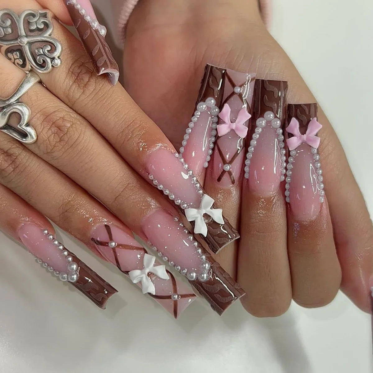 24Pcs Long Square Press on Nails