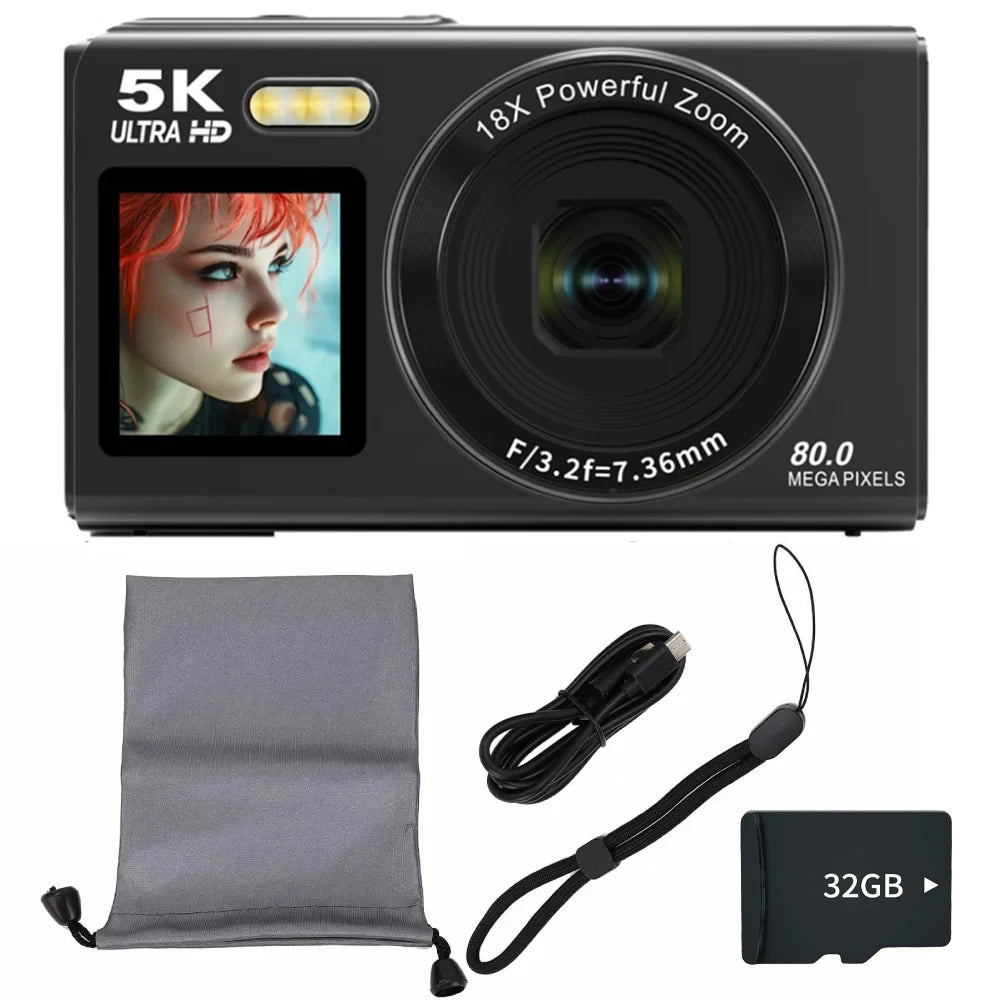Magecam Digital Camera 5K 80MP 18X Digital Zoom Dual IPS Screen Camera