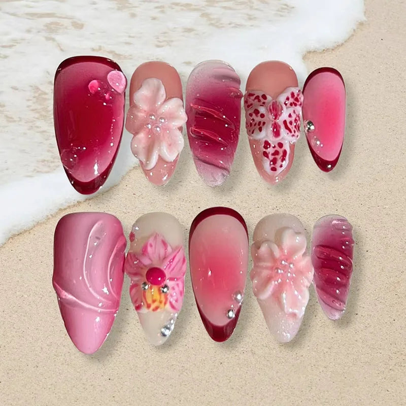 24Pcs Mid-length Gilded Almond Nails Set Press on Nails