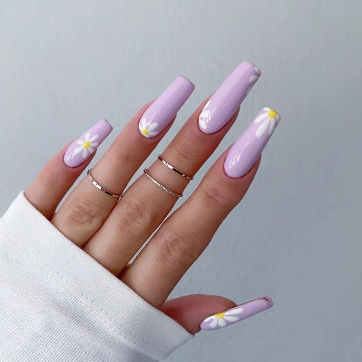 24Pc Long Ballet False Nails Pink Butterfly with Rhinestones French Design