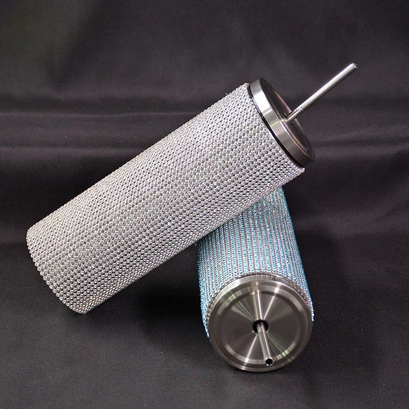 Diamond Stainless Steel Tumbler with Straw