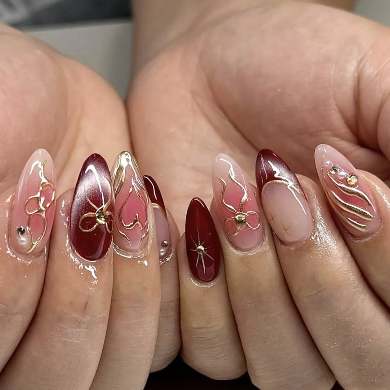 24pcs French Almond Press on Nails