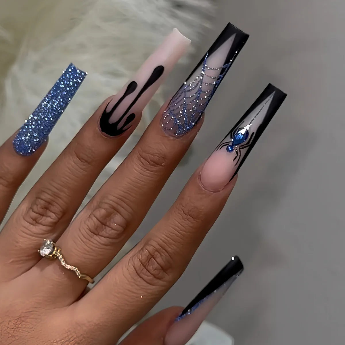 24pcs Halloween Glitter Long Ballet French Press on Nails