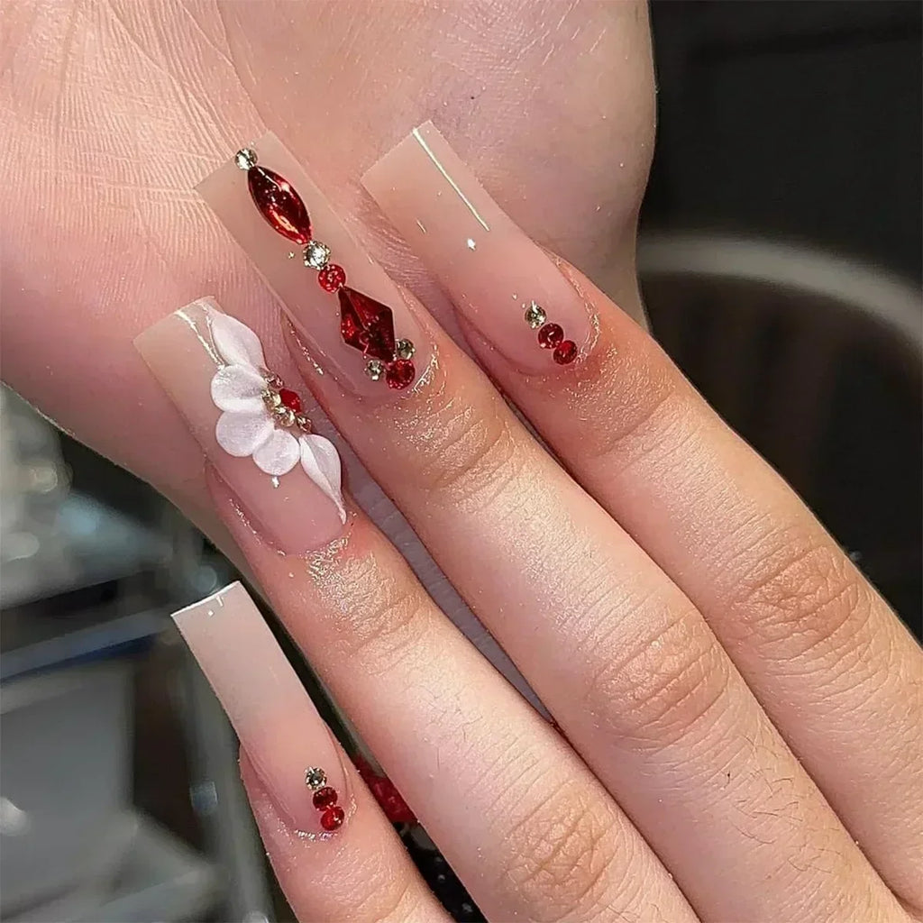 24Pcs Long Ballet French Press on Nails Tip Art