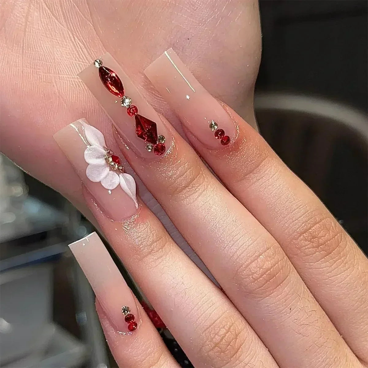 24Pcs Long Ballet French Press on Nails Tip Art