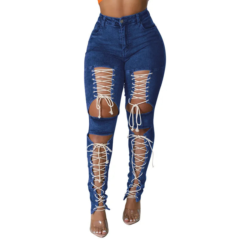 Women's Lace Up Skinny Jeans