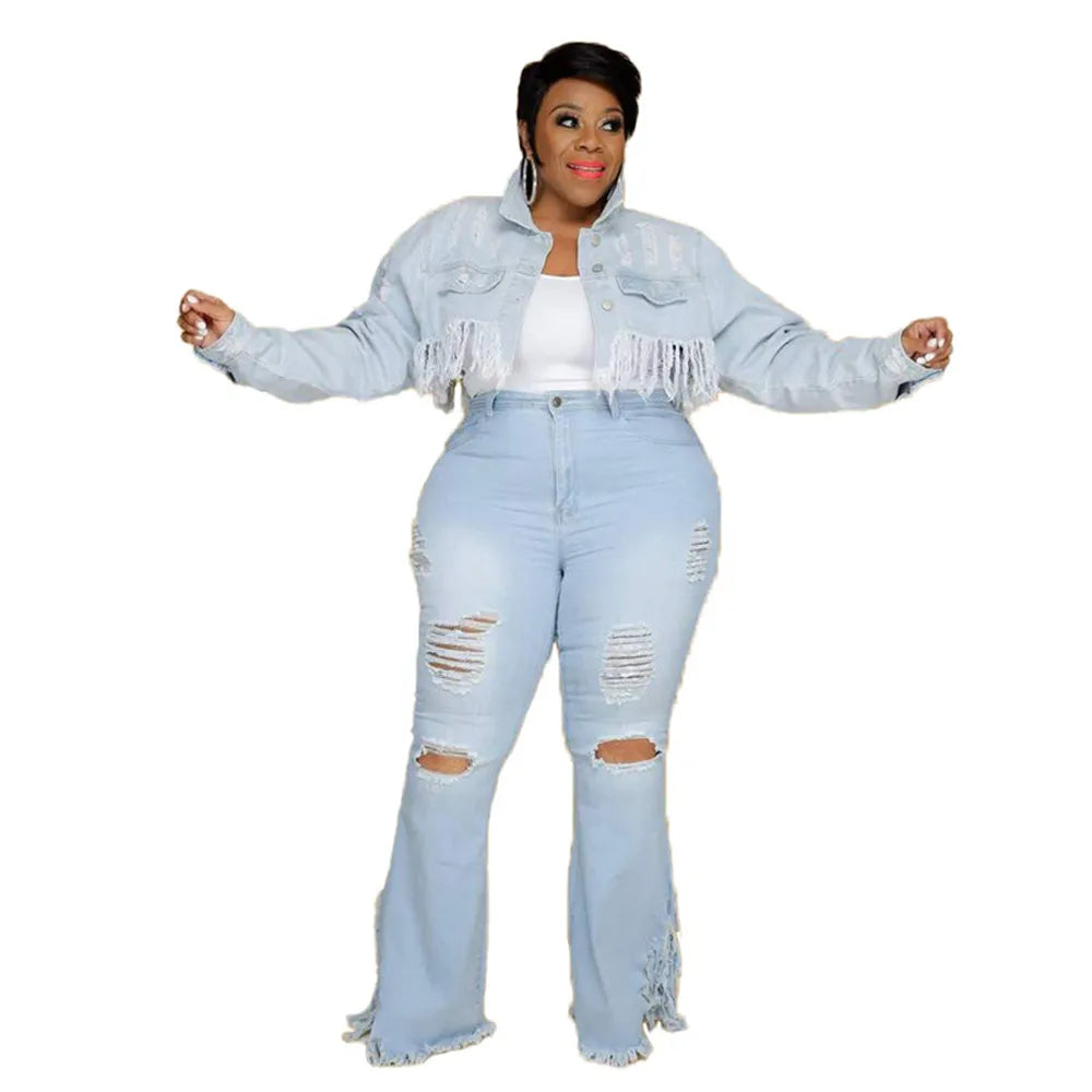 Bodycon Stretch Solid Pockets High Waist  Denim Flared Pants