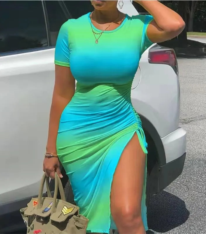Trendy Printed Slim Midi Dress