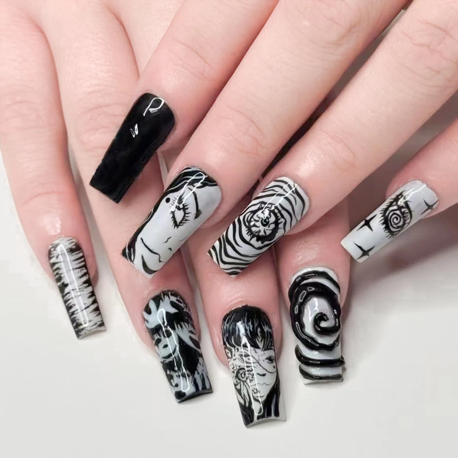 24pcs Japenese Style Coffin Press On Nails