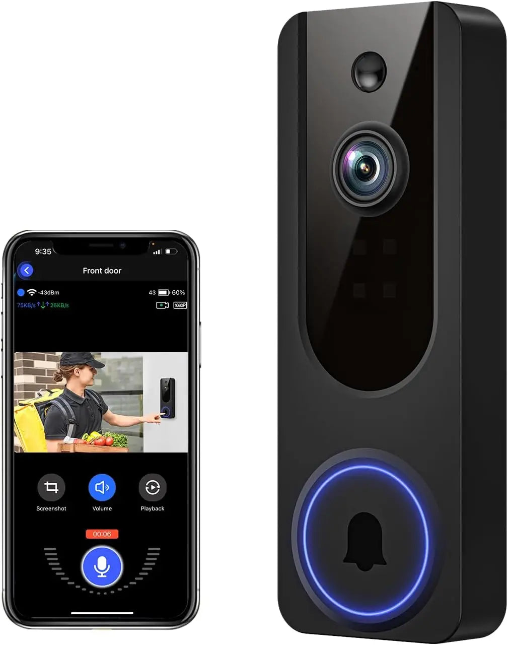 Wireless Video Doorbell with AI Detection