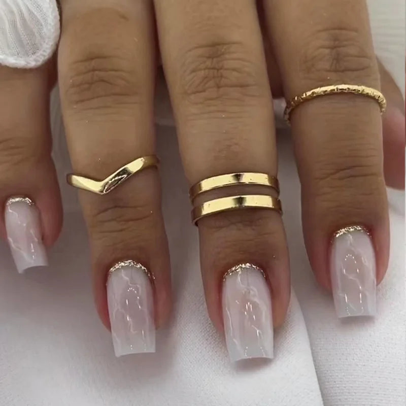 24pc Press on Nails Flower Design Mid-length Ballet