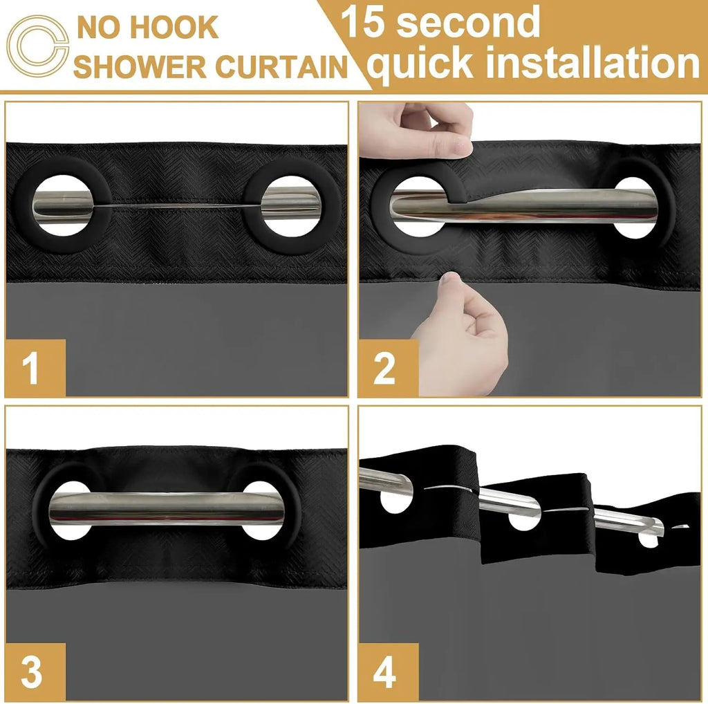 No Hooks Shower Curain  with Snap in Liner