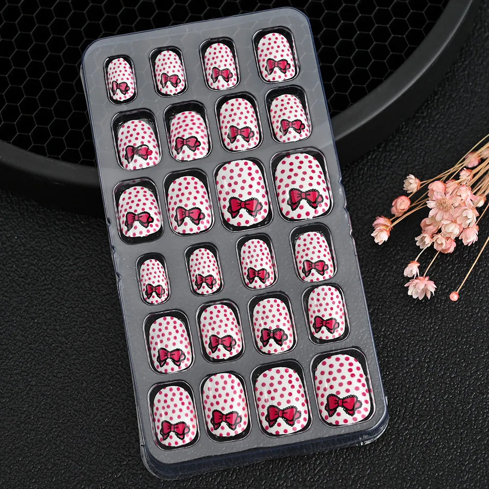 24pcs/box Kids False Press On Nails