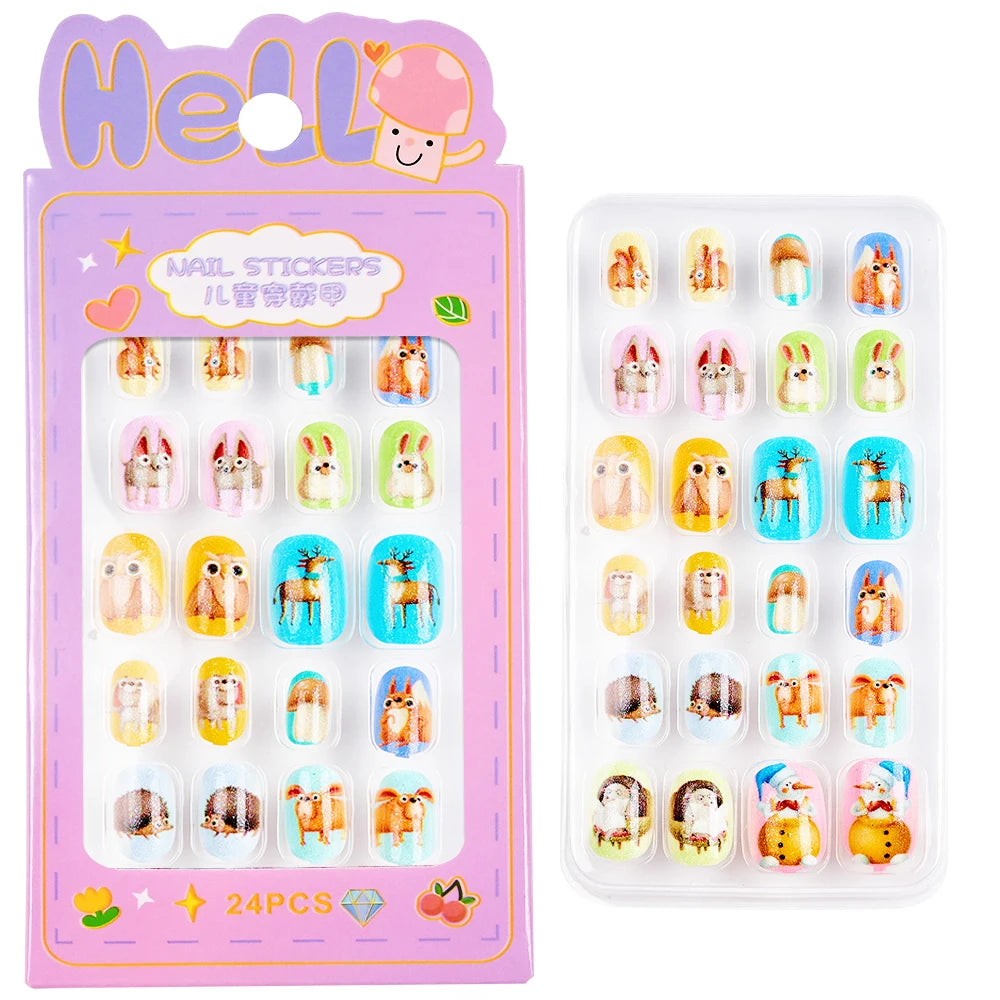 24pcs/box Kids False Press On Nails