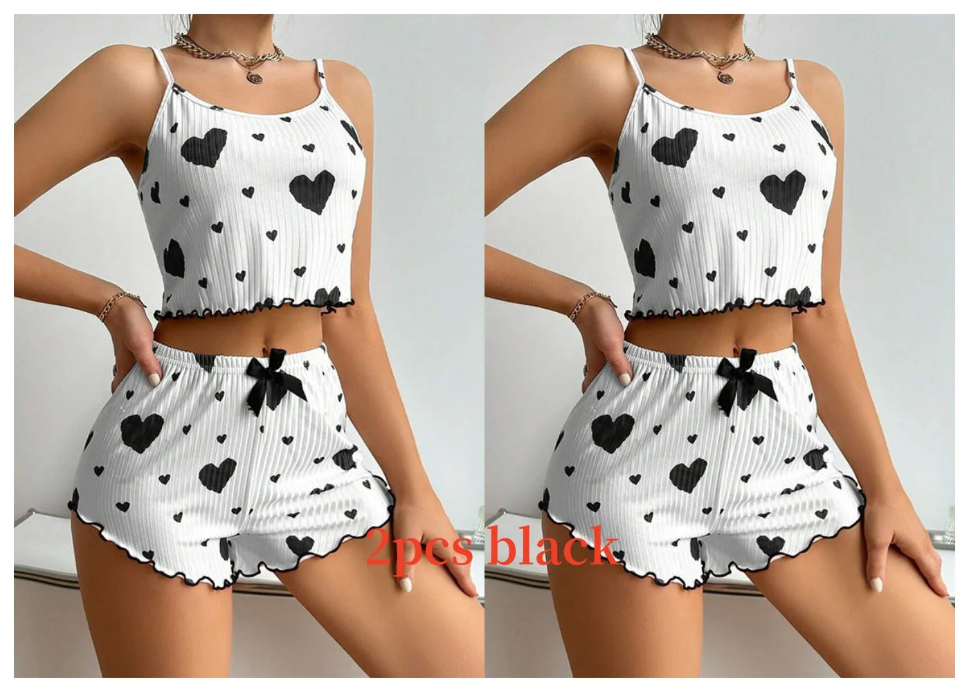 2 PCS Short Tank Tops And Shorts Pajamas Set