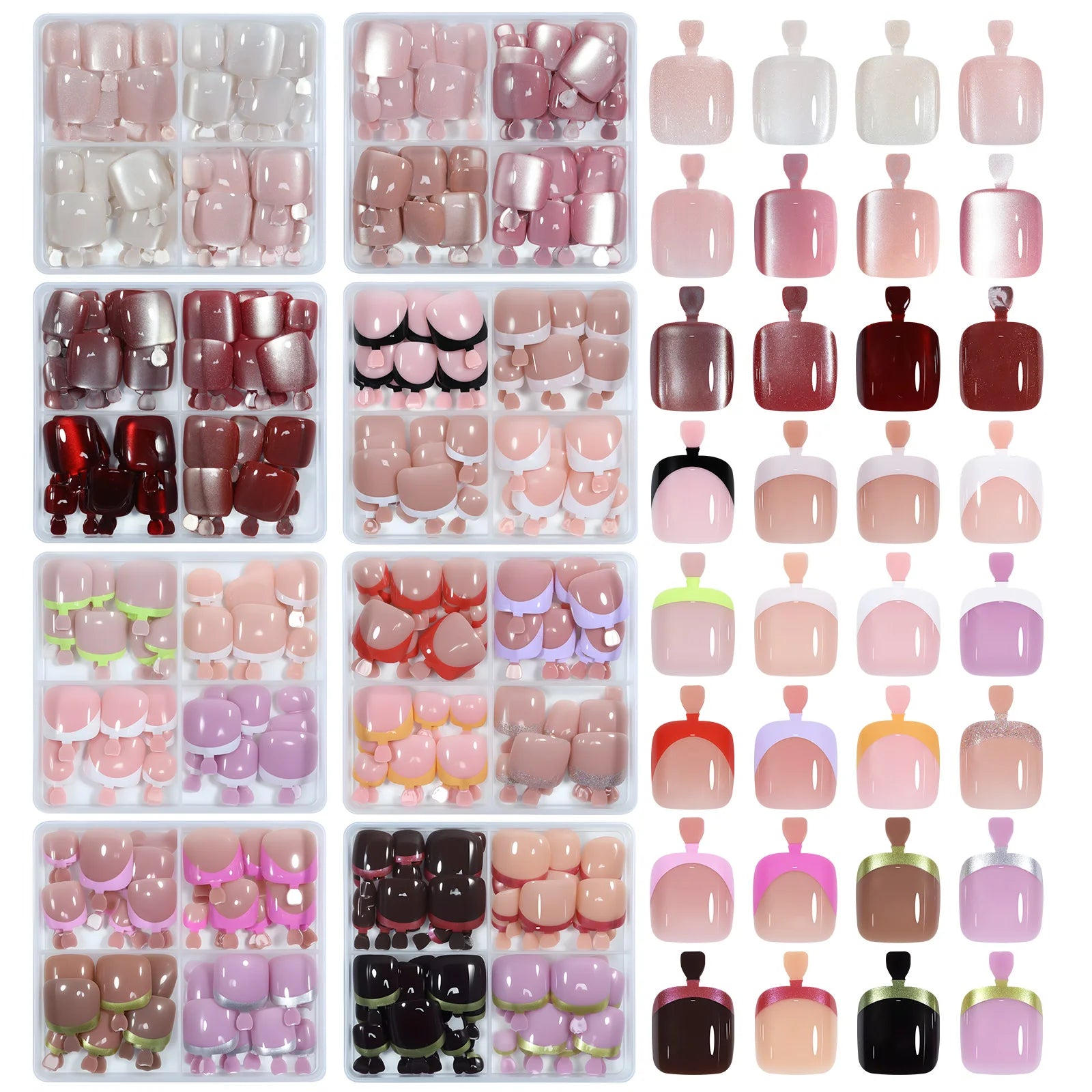 96pcs/Box French/Cat Eye Toe Press On Nails