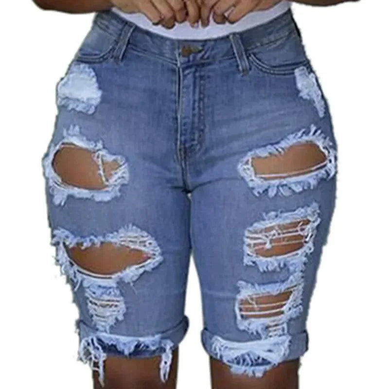 Women Plus Size Ripped Jean Shorts