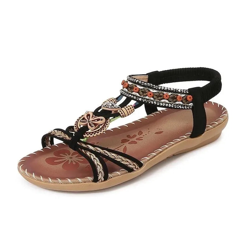 Women Bohemian Flower Rubber Retro Hollow Sandals
