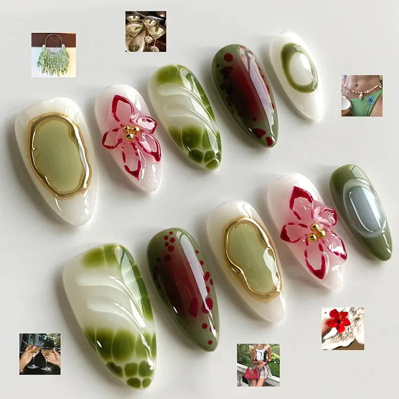 24Pcs Mid-length Gilded Almond Nails Set Press on Nails