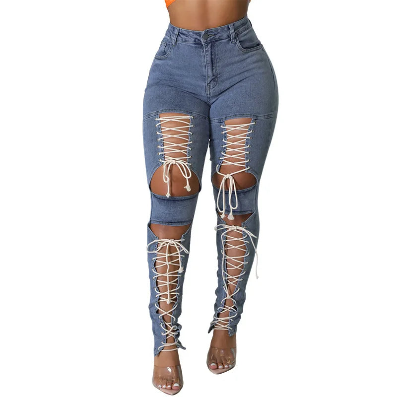 Women's Lace Up Skinny Jeans
