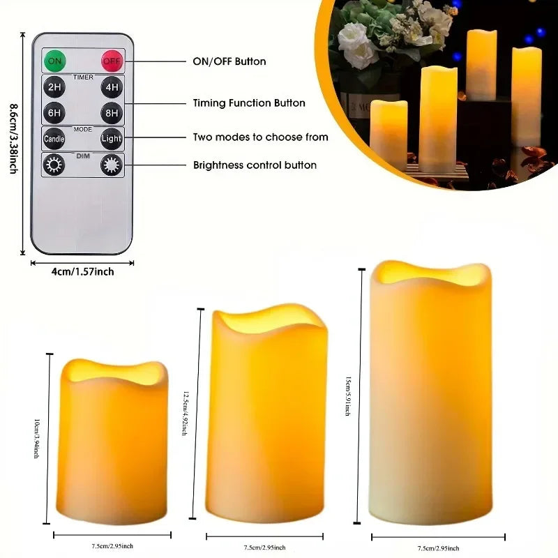 3Pcs/set Remote Control Moving Wick LED Candles Light