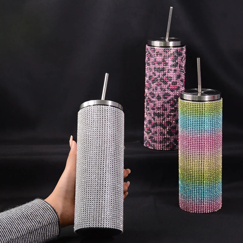 Diamond Stainless Steel Tumbler with Straw