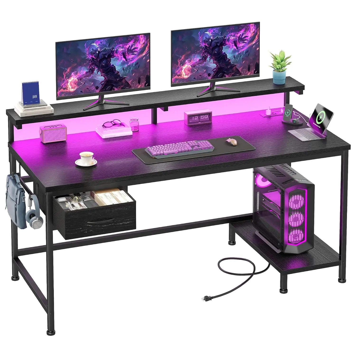 39.3" Gaming Desk with Power Outlet and LED Lights