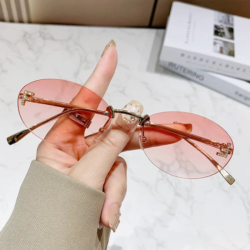 Diamond Oval Rimless Sunglasses