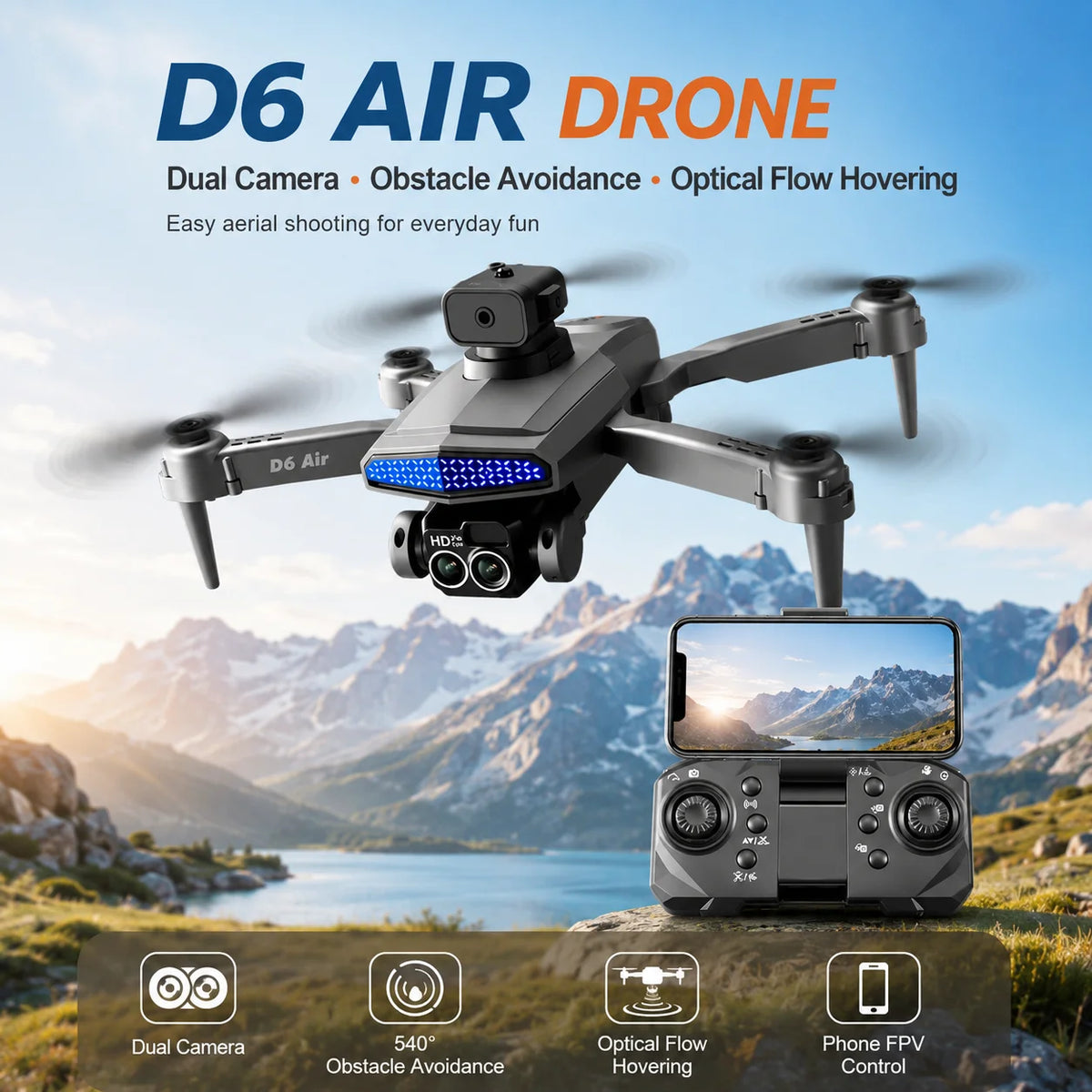 RC Drone Optical Flow Positioning Gesture Recognition 360° Roll Trajectory Flight