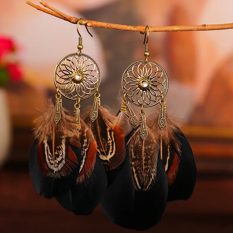 Dream Catcher Feather Tassel Bohemian Women Earrings