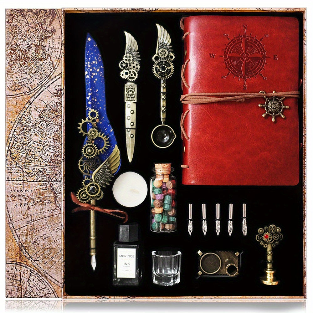 Adeconper Vintage Mechanical Quill Pen & Wax Seal Stamp Kit